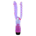 Double Penetrating Vibrator Purple 25 cm διπλός μωβ δονητής πολλαπλών ταχυτήτων με πρωκτικές χάντρες