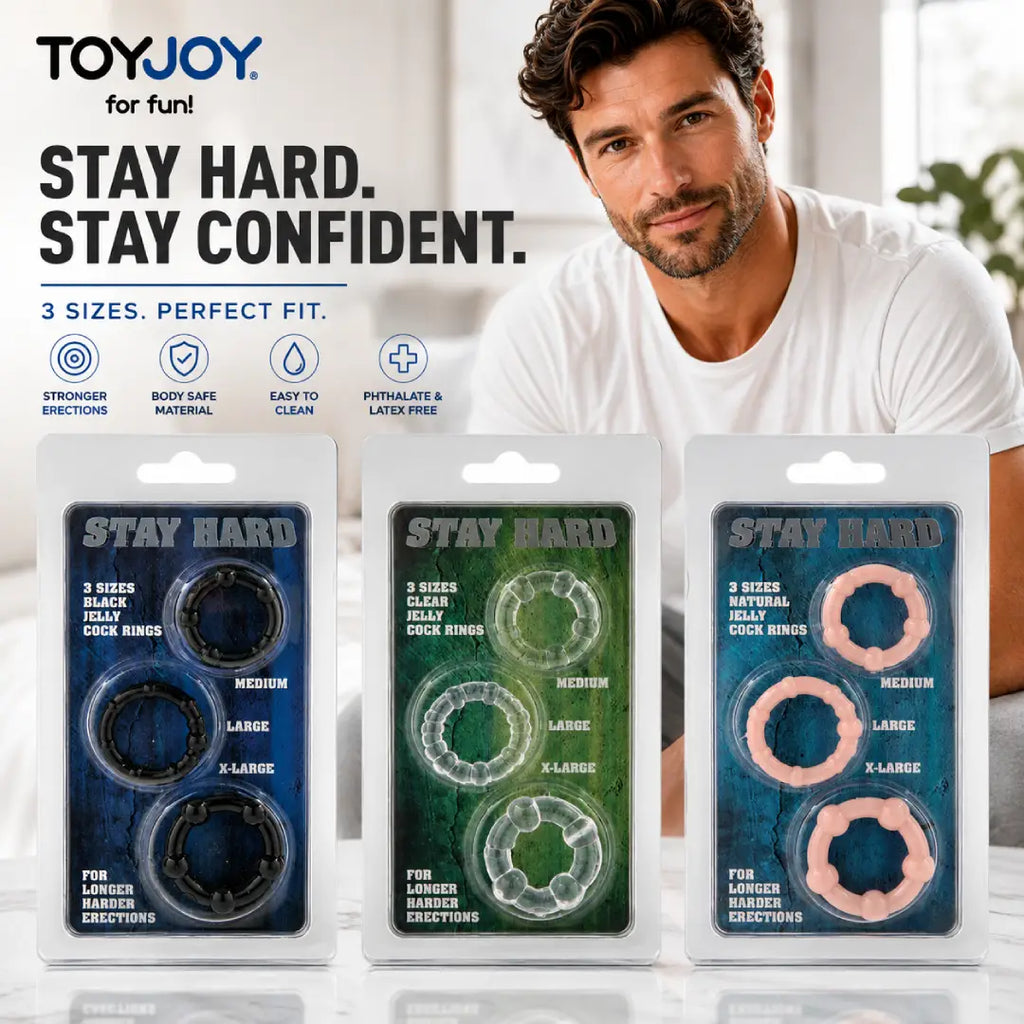 Stay Hard Three Rings σετ 3 δαχτυλίδια πέους για άνδρες ερωτικά παιχνίδια