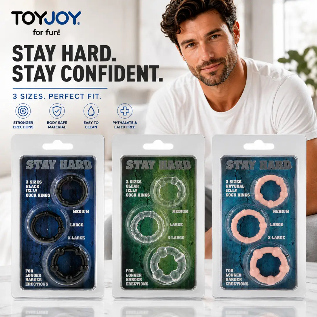Stay Hard Three Rings σετ 3 δαχτυλίδια πέους για άνδρες ερωτικά παιχνίδια